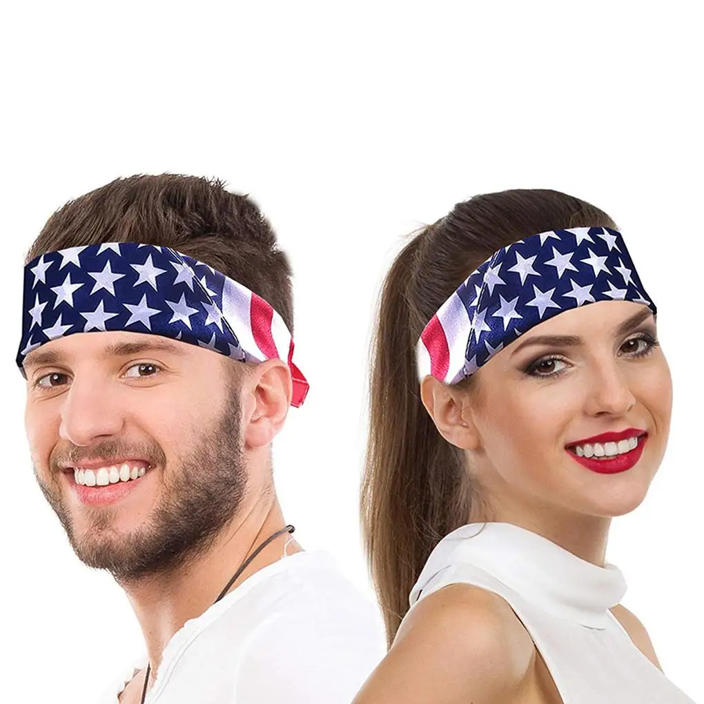 Unisex American Flag Stripes Breathable Star Printed Headband Cotton Lightweight Square Hip-Hop Wristband Hair Wrap