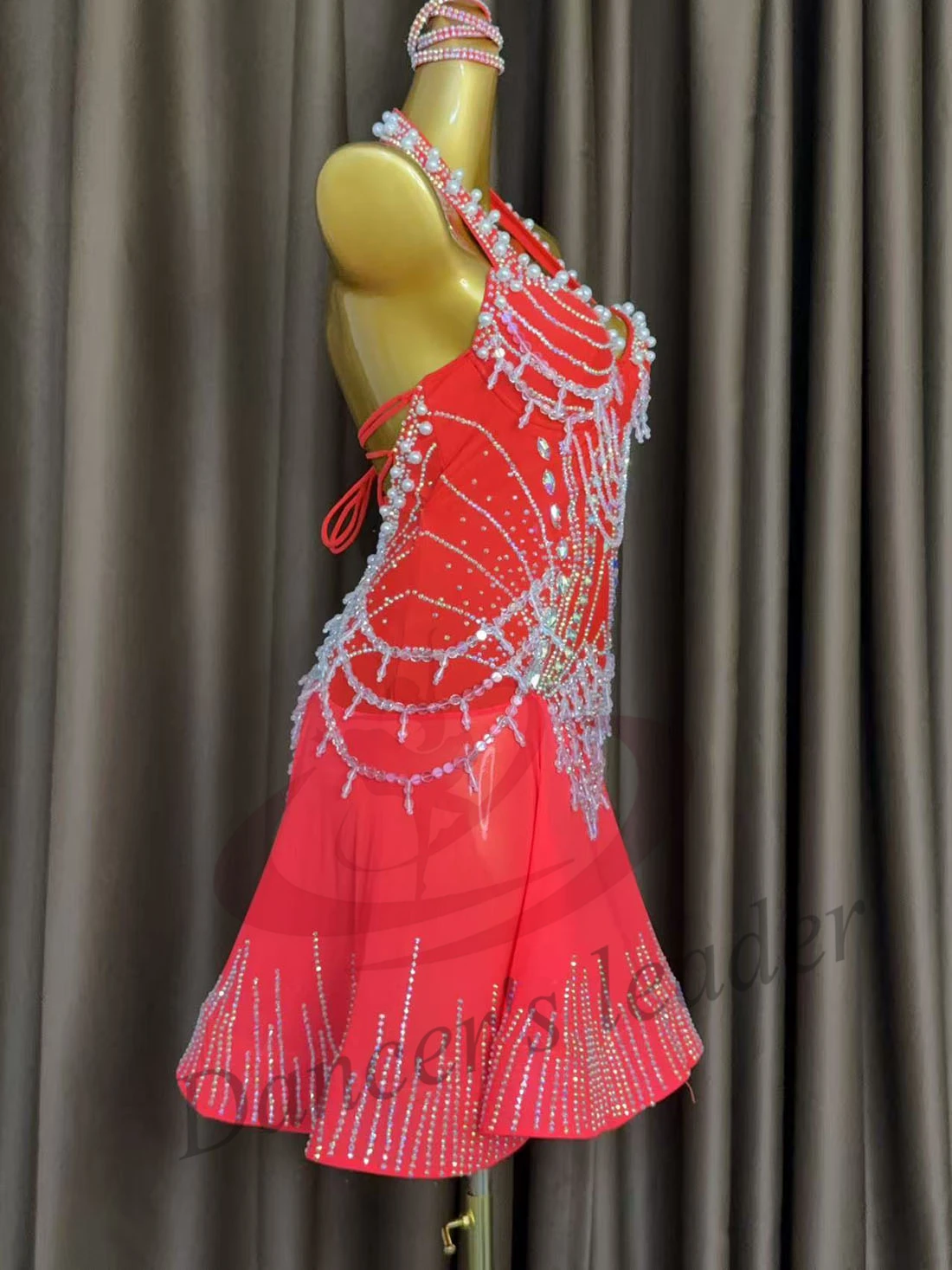 Latin Dancer, Adult And Children's High-End Customized Pearl Dress, Fishbone Skirt, Precisely Samba AB Stone Performance Dress