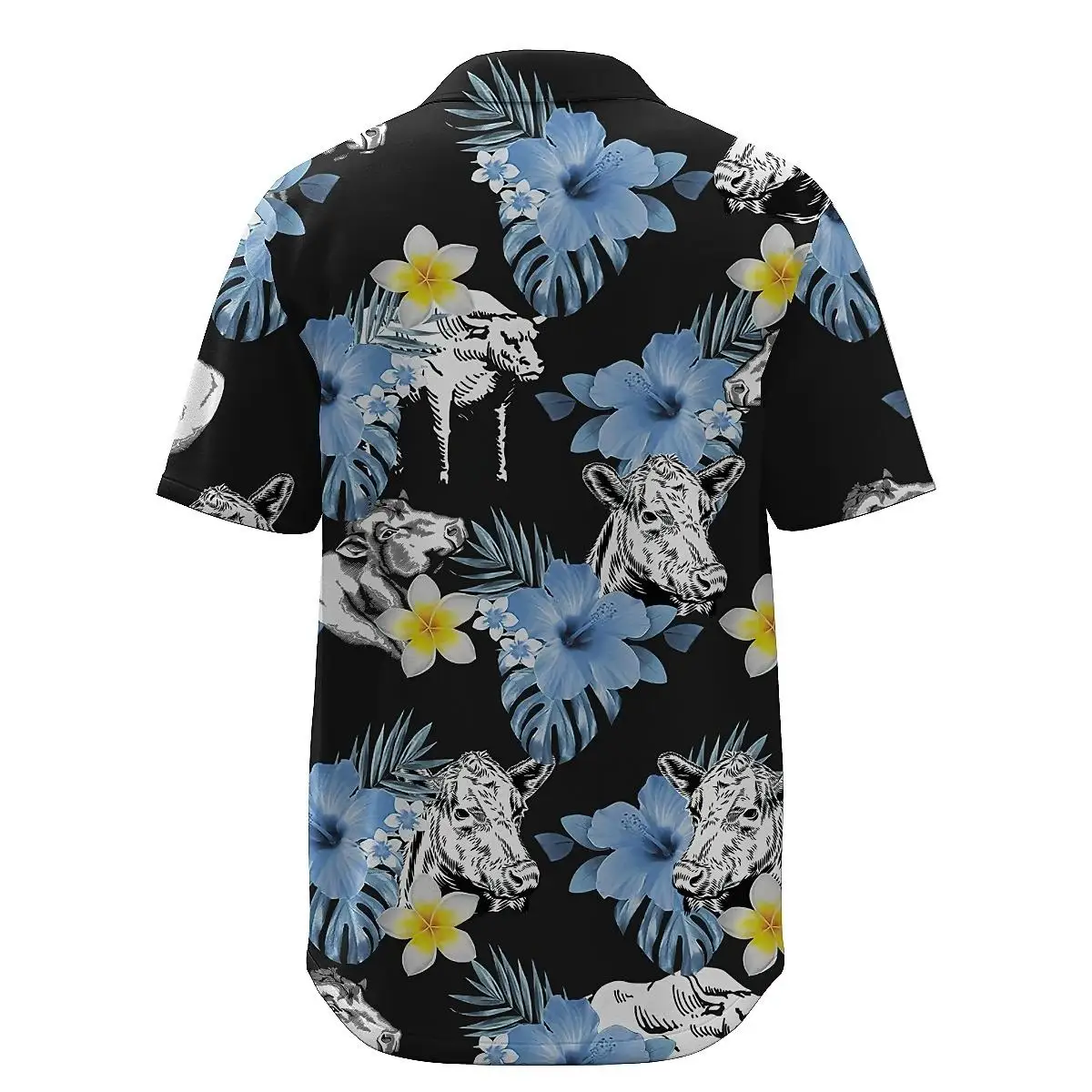 Jumeast Black Angus Cattle Hawaiian Shirt Hibiscus Flowers Pattern Polyester Aloha Shirts Tropical Style Casual Men Clothing