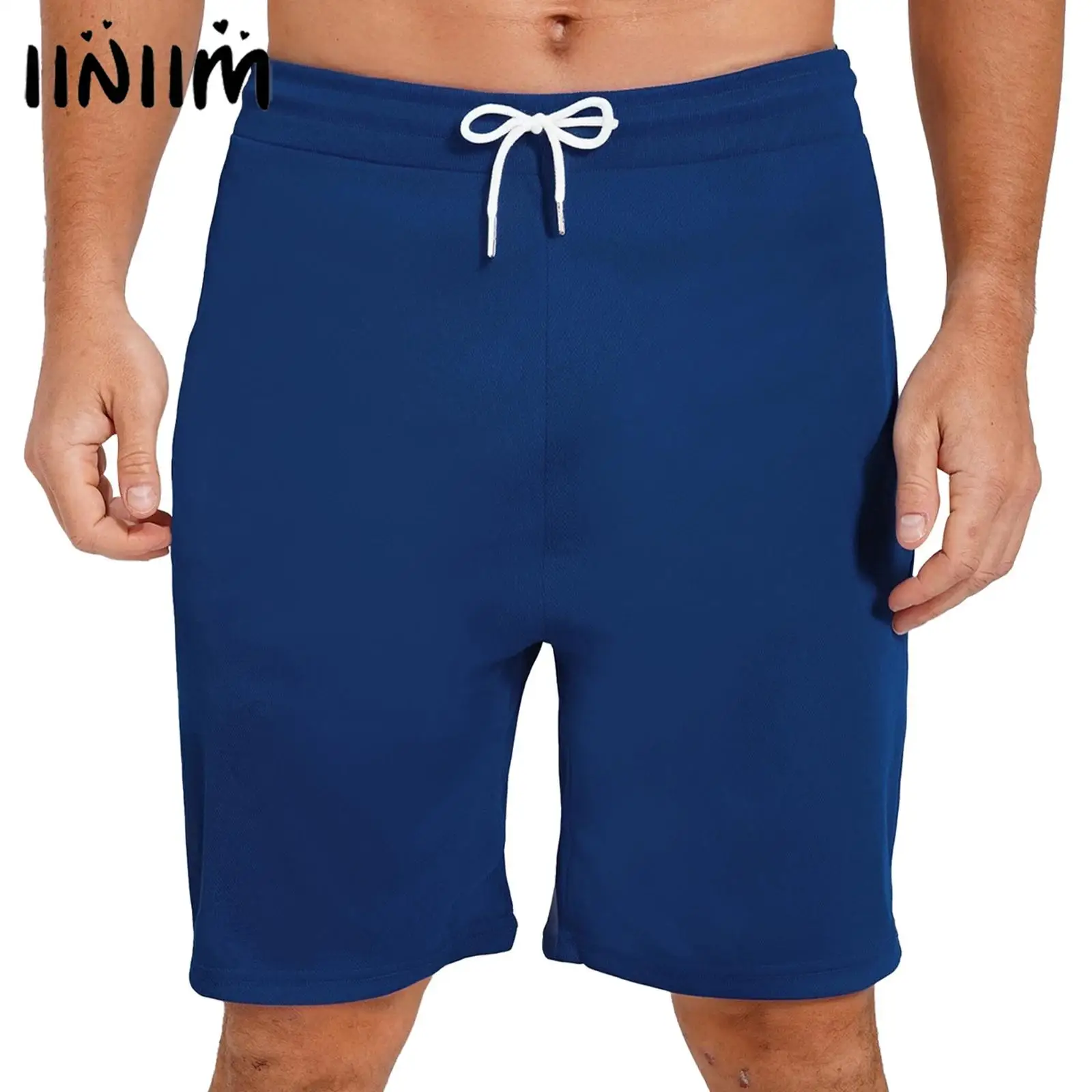 

Mens Drawstring Elastic Waistband sports Shorts with Pockets Workout Football Basketball Volleyball Badminton Beach Shorts
