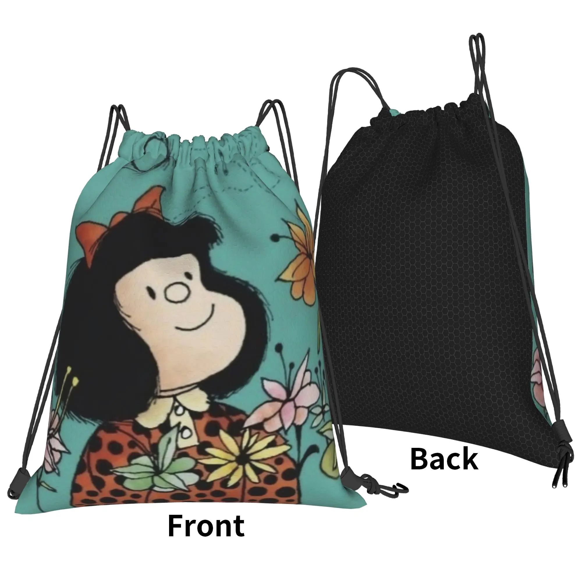 Mafaldas Flowers 80s Bag Drawstring Backpack Sports Gym Sackpack Water Resistant  String Bags for Yoga 36cm (W) x 43cm (H)