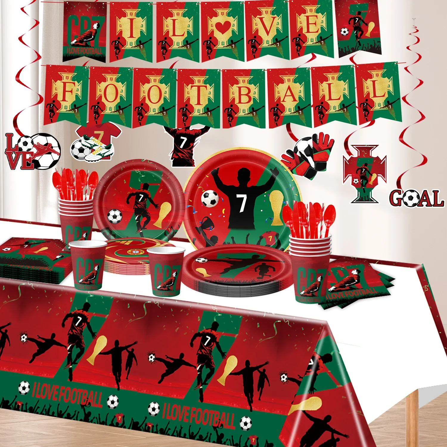 Neue CR7 Geburtstagsdekoration Fußball-Superstar Party-Zubehör Fußball-Partyartikel Tischdecke Teller Pappbecher Hintergrund – Detail 10