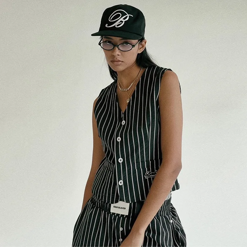 

Korea badblood bcac series American Spice Girls striped waistcoat women casual sports canvas jacket tops