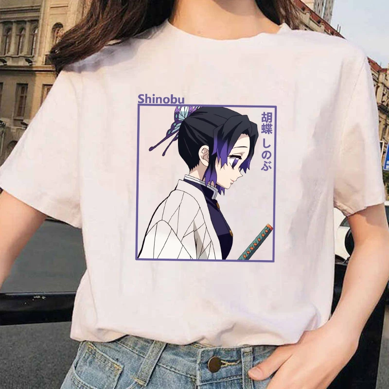 New Anime Kochou Shinobu Printed Women T-shirts Kochou Shinobu Short Sleeve Shirts Summer Round Neck Tee Shirt Casual Funny Top