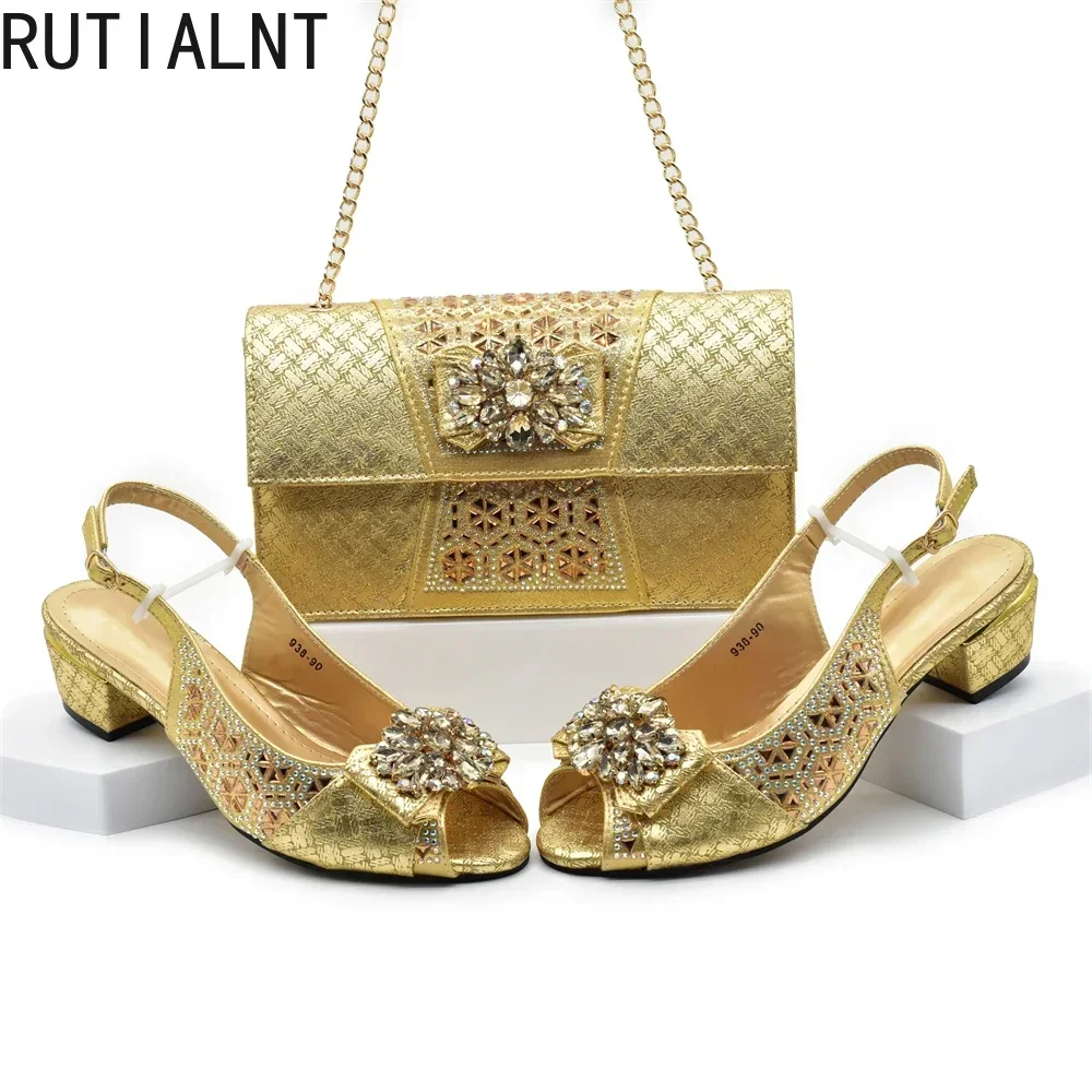 Elegant Rhinestone African Shoe & Bag Set for Women Size 43