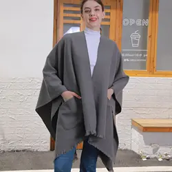 Chal grueso de punto con bolsillo para mujer, abrigo cálido de Cachemira sintética, tipo murciélago, Poncho, Otoño e Invierno