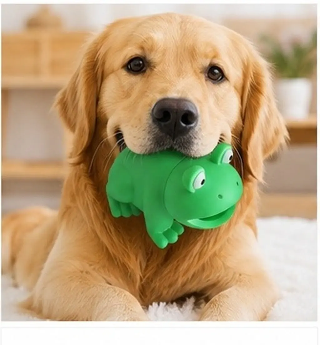 Green Frog Shape Squeeze Decompression Plaything Dog Anxiety Relief Sounding Pet Molar Sensory Decompression Plaything Portable