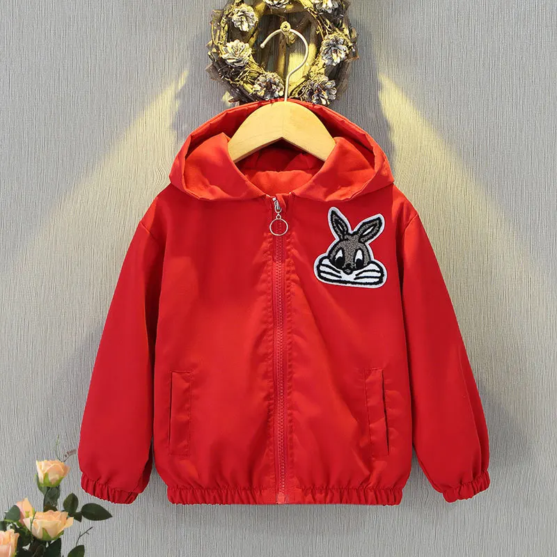 Spring Autumn Baby Girls Jakcets Hooded Sweatshirt Fashion Cartoon Rabbit Cardigan Zipper Outerwear Children Windbreaker Coats