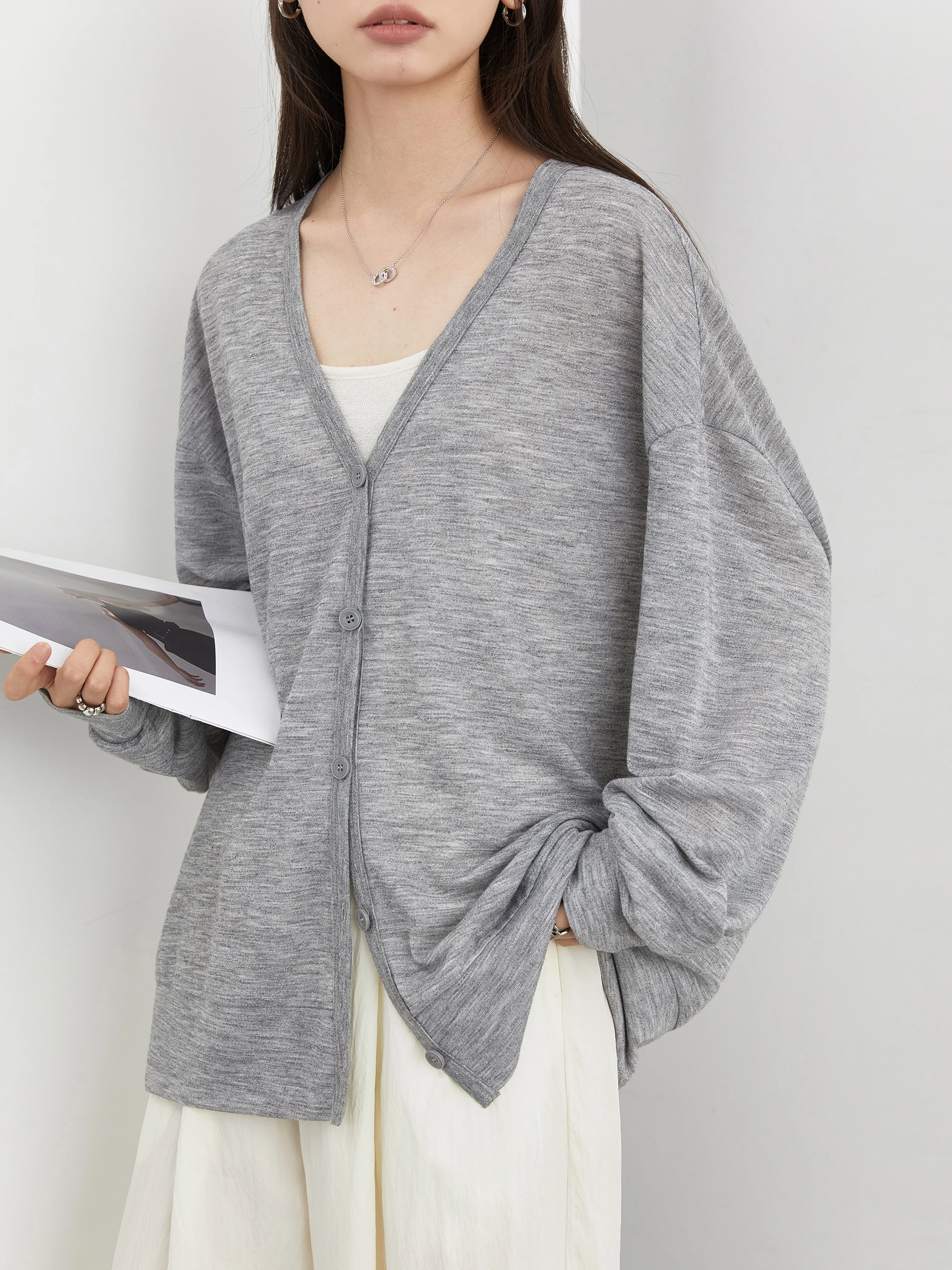 CHIC VEN femmes Cardigan ample décontracté solide nouveau col en v manches longues tricoté chandails femme pulls printemps automne 2025