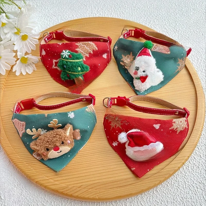 5PCS Christmas New Pet Triangle Towel Collar Cute Cat Christmas Accessories Dog Collar Red Elk