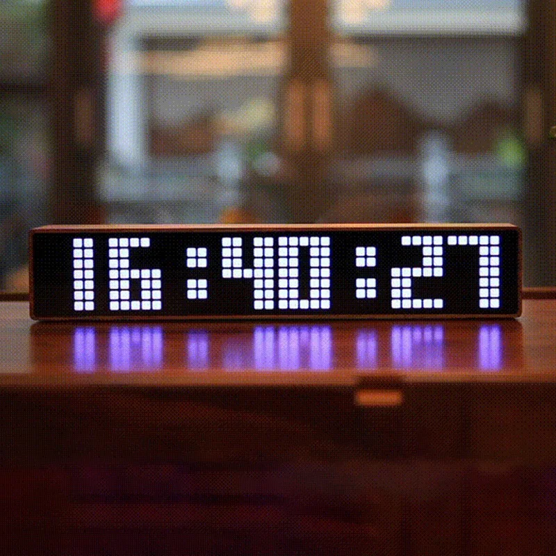 LED Desk Clock Digital WiFi Table Clocks Solid Wood Frame Glowing Desktop Clock Plug-in Adjustable Multifunctional Silent Clocks