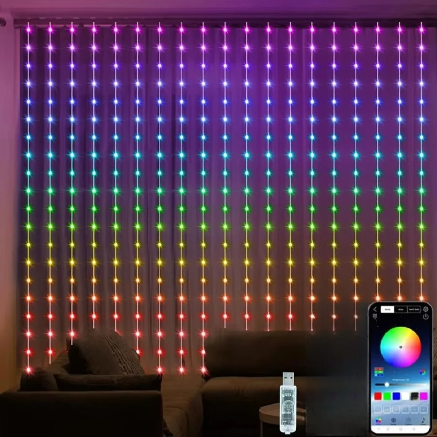 Smart RGB Curtain Lights APP Remote Control USB Powered LED Garland String for Christmas Tree Window Wall Decor