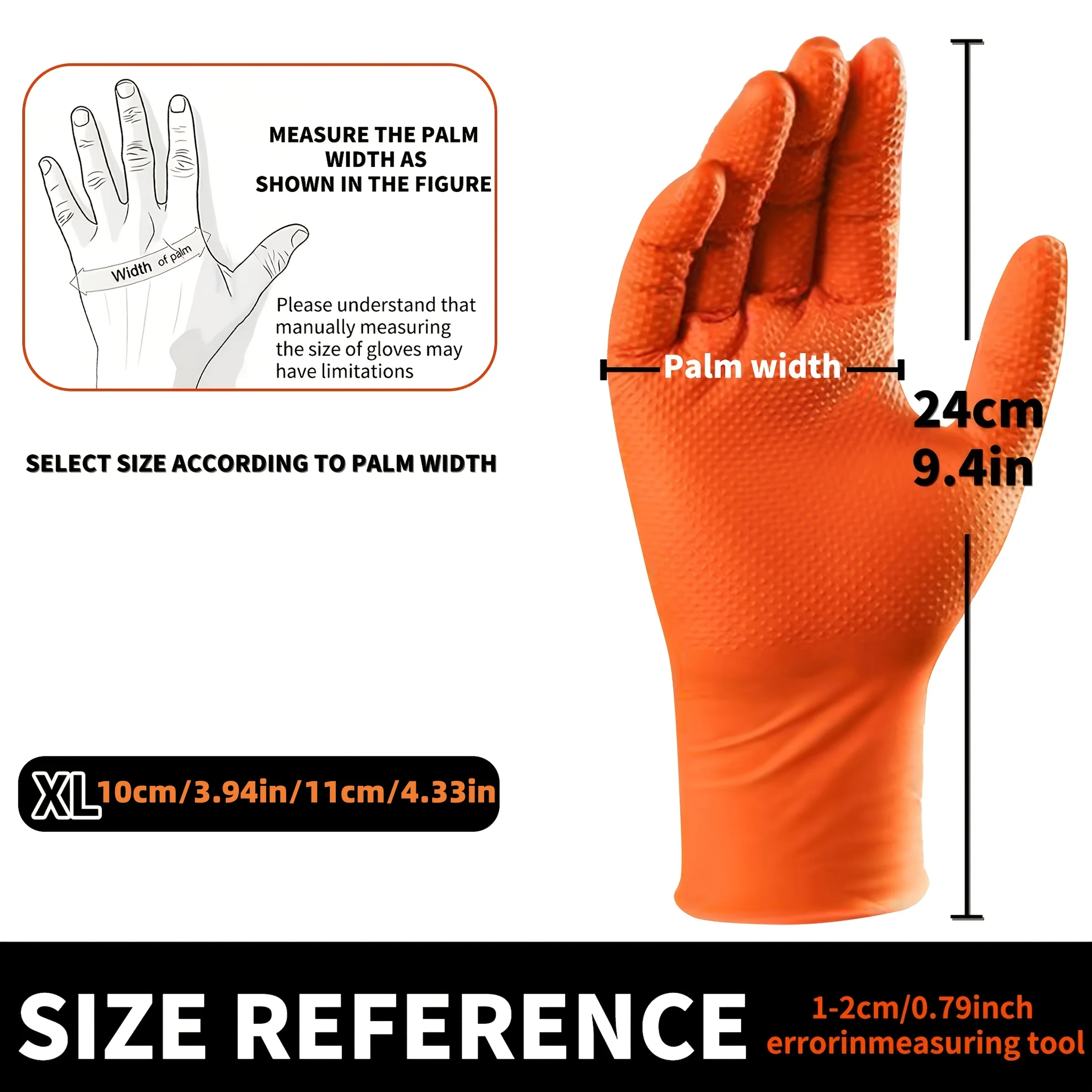 30-Pack (15 Pairs) of Orange Nitrile Gloves with Raised Diamond Texture, Suitable for Auto Repair, Outdoor Use, Kitchen and Household Cleaning, and Are Versatile for Multiple Cleaning Scenarios