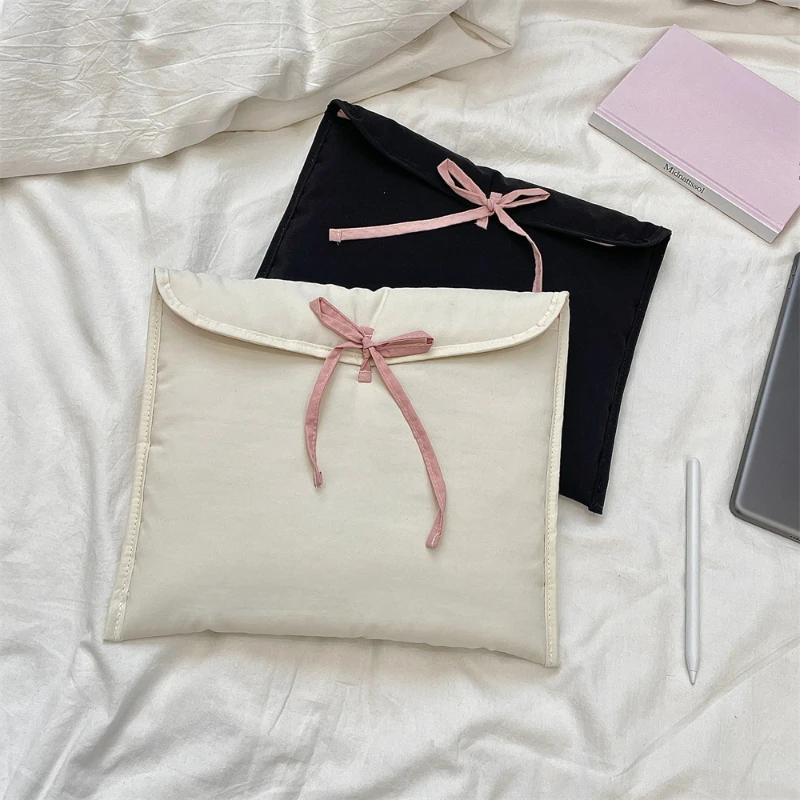 

Ballet Bow Knot Computer Bag Y2k Black Pink Bow Tablet Storage Bag for Macbook Pro Air Women Sweet Travel Storage Pouch for Ipad