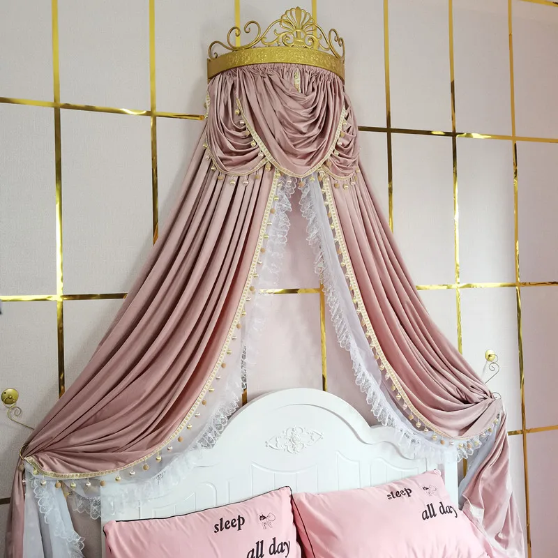 Flannel Bed Valance Golden Crown Thickened Bedroom Decorative Mosquito Net Retro Lace Princess Bedside Curtain Home Decor Custom