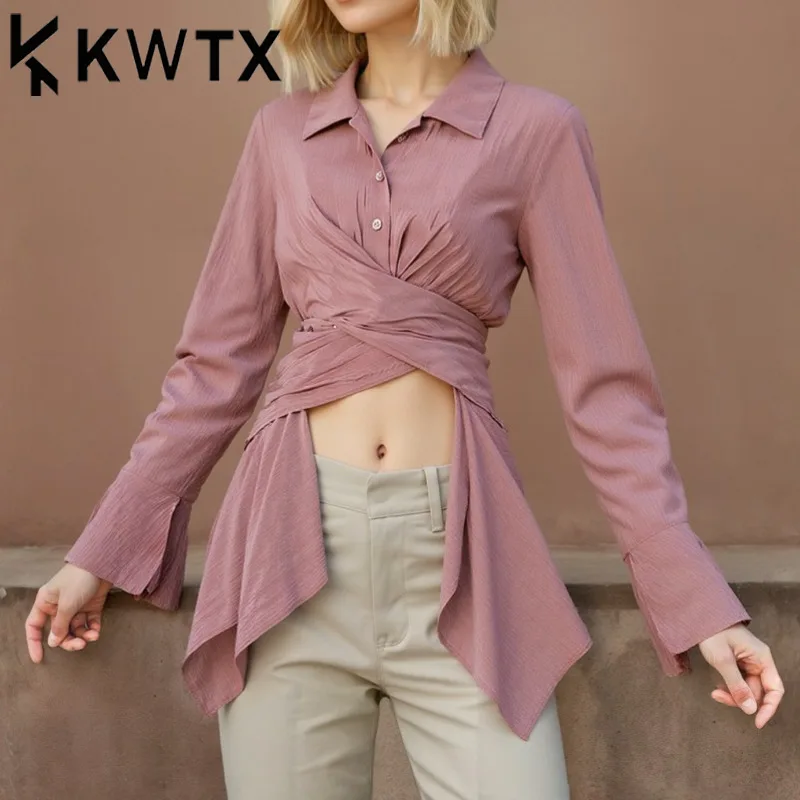

KWTX Women's Shirt Jacket Y2K Vintage Streetwear Waist Cinching Irregular Hem Spring Summer 2025 Casual Chic High Quality