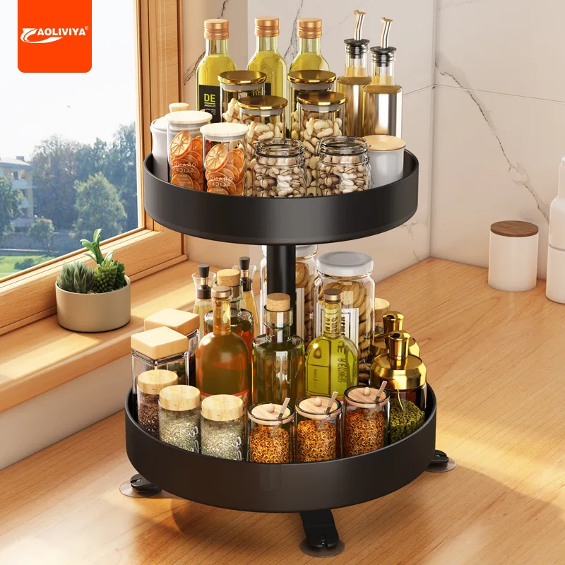 

Aoliviya Kitchen Spice Rack Salt, Soy Sauce, and Vinegar Seasoning Bottle & Can Storage Box Rotating Table Top Multi-Functional