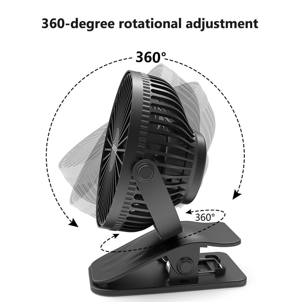 مشبك محمول على مروحة 3 سرعات لعربة الأطفال مروحة 360 درجة تدوير مروحة طاولة صغيرة مروحة سطح المكتب للمنزل والمكتب والسفر في الهواء الطلق
