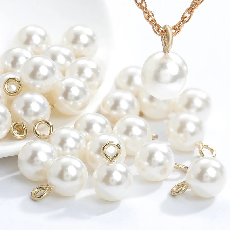 20 Pieces 8/10/12/14/16mm Round Pearl Pendants Imitation White Pearl Charms for Jewelry Making DIY  Earrings Craft Supplies