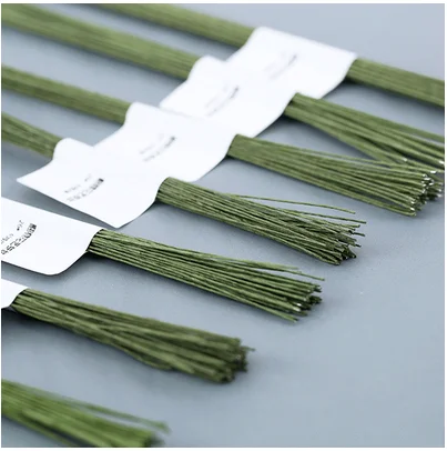 L36cm Green/White Paper Wrapped Covered Floral Flower Stem Wire Home Decorating Artificial Flowers Decorative Material