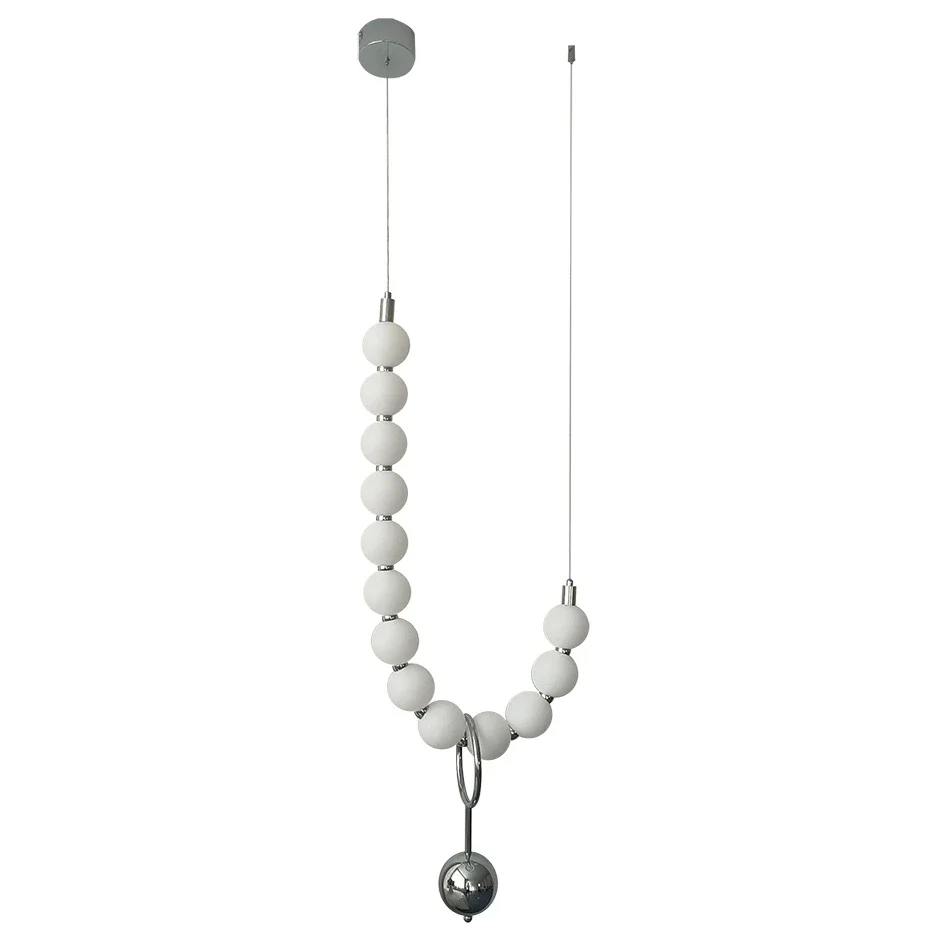 French retro bedside pendant light, creamy style bedroom hanging line light, pearl necklace, living room background wall lightin