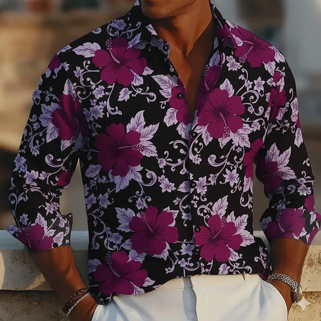

Men's Floral Print Flowers Shirt Button Up Shirt Long Sleeve Fashion Casual Holiday Daily Fall Turndown 3D Print Collared Shirts
