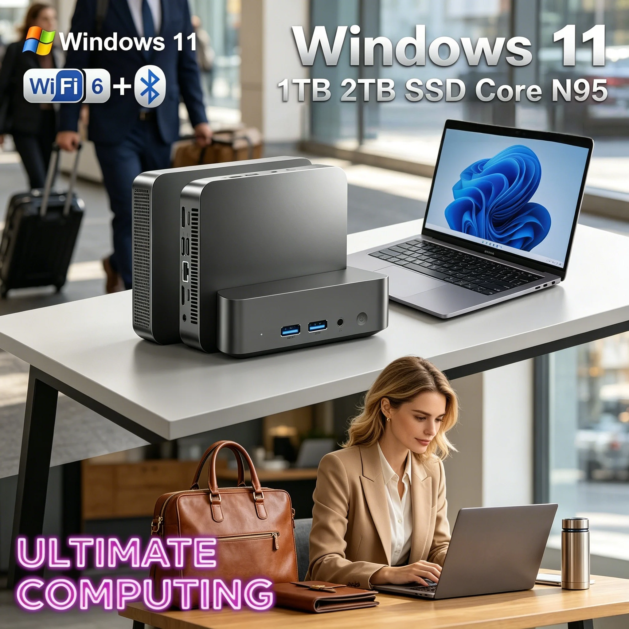 

Laptop Slim Stylish Mini Desktop PC Intel N95/N150 WiFi 6 BT5.2 Type-C Fast Transfer Home Office Mini Host