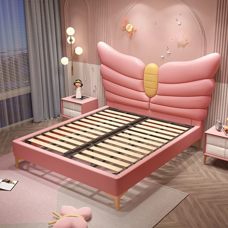 Child Girl Princess Single Solid Wood Pink Butterfly Internet Celebrity Girl Bed