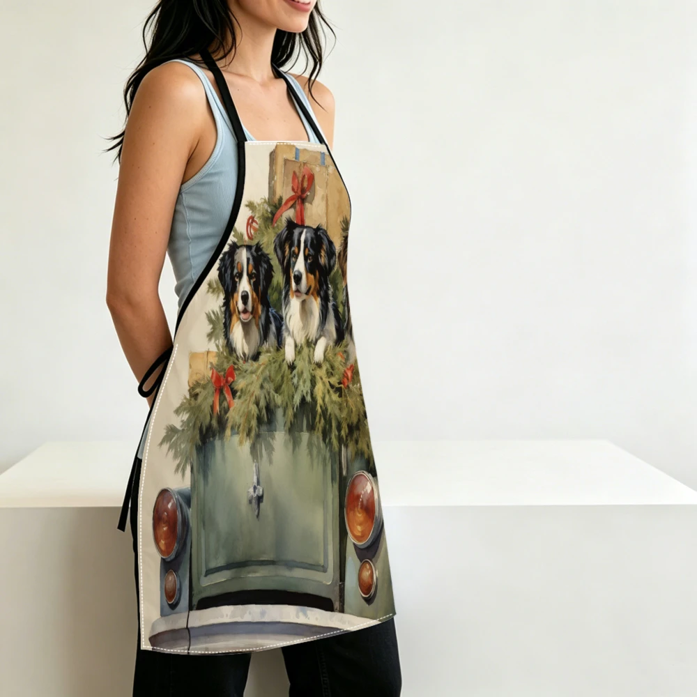 Vintage Style Apron Christmas Australian Shepherds In Truck Kitchen Aprons Cooking Baking Gift Adjustable Bibs