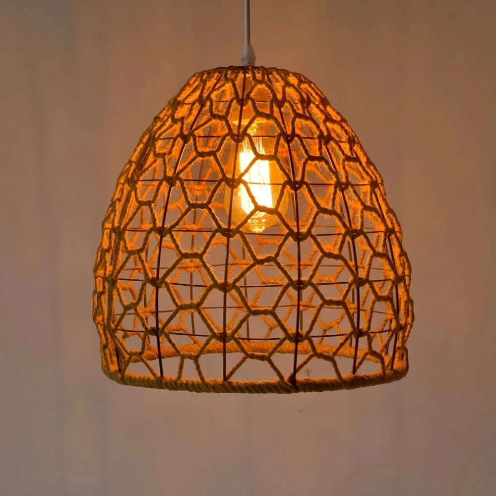 JOYINLED 30CM Industrial Iron Hemp Rope Pendant Light E27 Handcrafted Hanging Lamp Artisan Shade American Rustic Home Decor