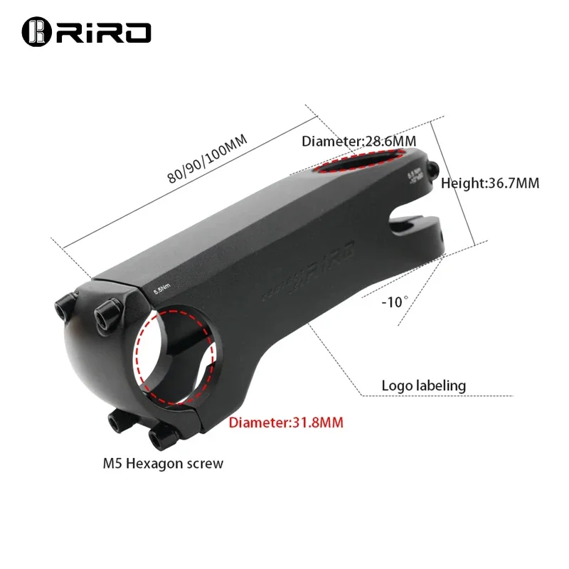 RIRO Aluminum Alloy Bicycle Stem 28.6-31.8mm Internal Cable Routing CNC Construction with Spacer Road/MTB Handlebar Stem - Image 4
