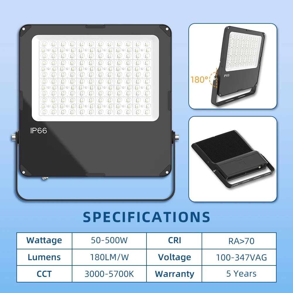 High Lumen Outdoor Light Emitting Diode Flood Light 150mm/Watt 100W/150W/200W/500W IP66