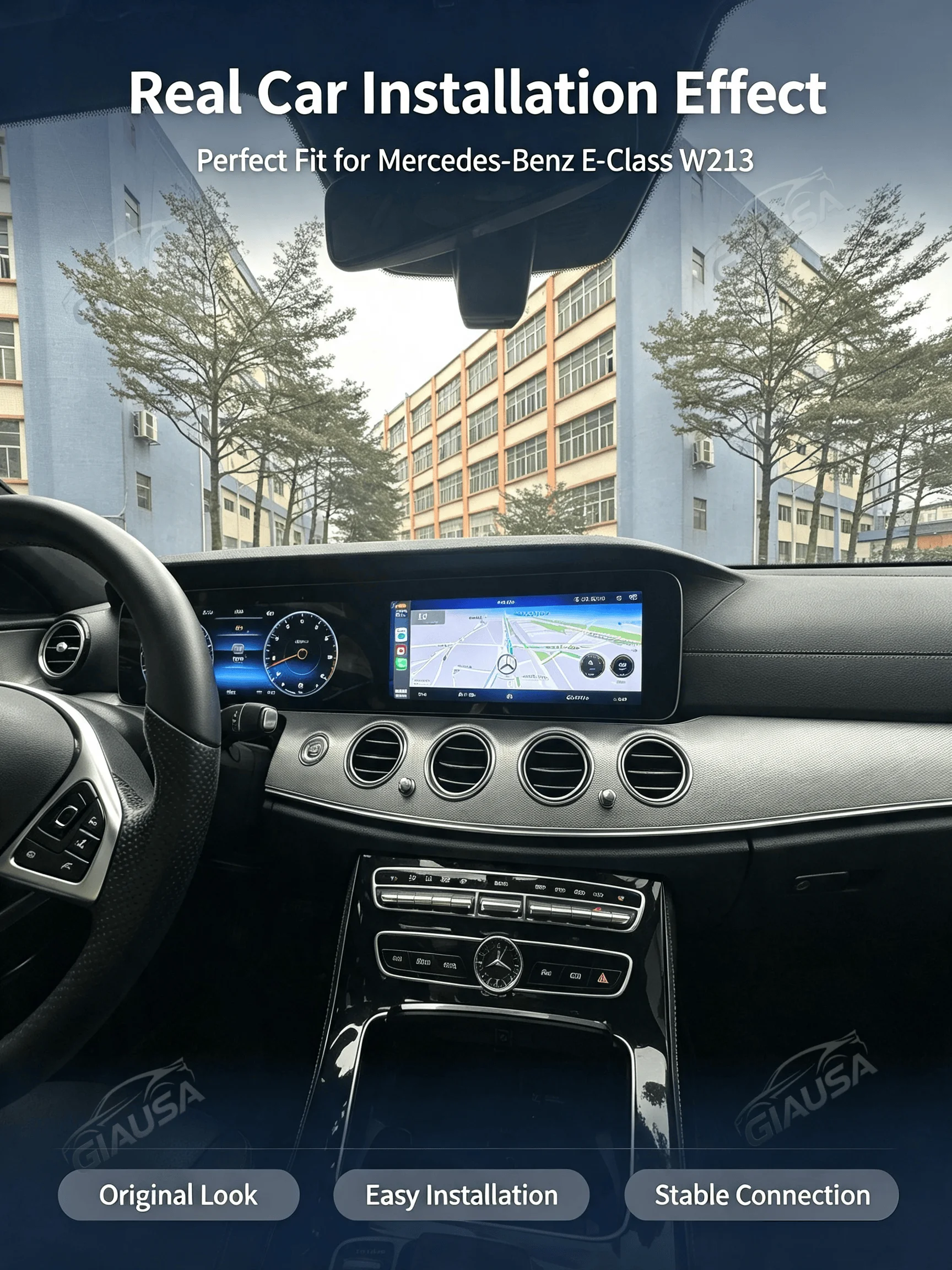 Android 14 Car Radio + Digital Cluster Dual Screen For Mercedes Benz E Class 2016-2020 Auto Stereo Multimedia Player DSP Parts
