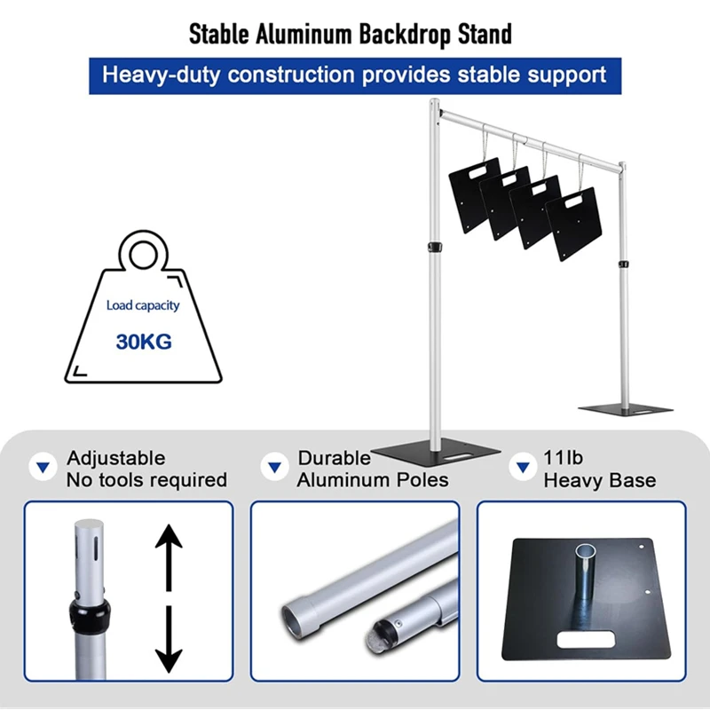 3Mx6M Adjustable Double Crossbar Pipe&Drape Backdrop Stand Suitable for Wedding Ceremony Curtain Decor Portable Aluminum Stand