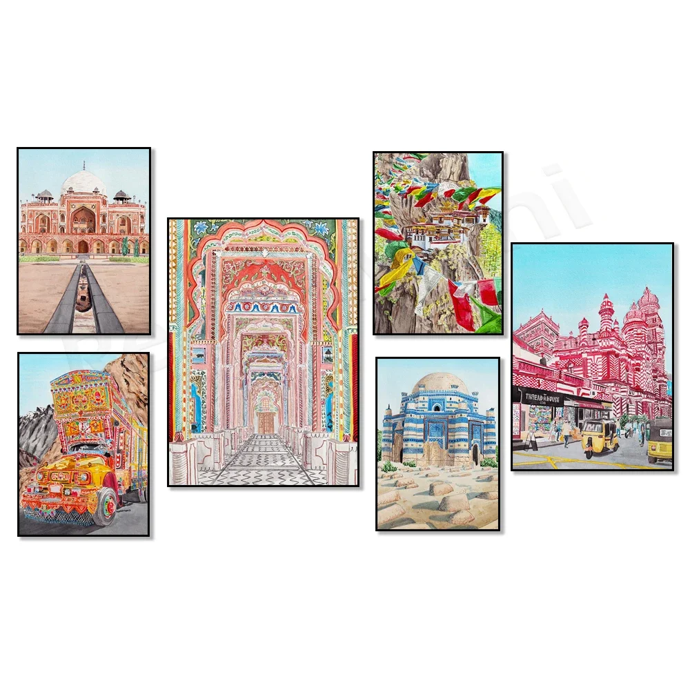 Karachi, Karakoram, Badshahi, mezquita defectuosa, Pakistán, Kolkata, estampados de buttán, templo del nido de tigre, cartel de Colombo de Sri Lanka