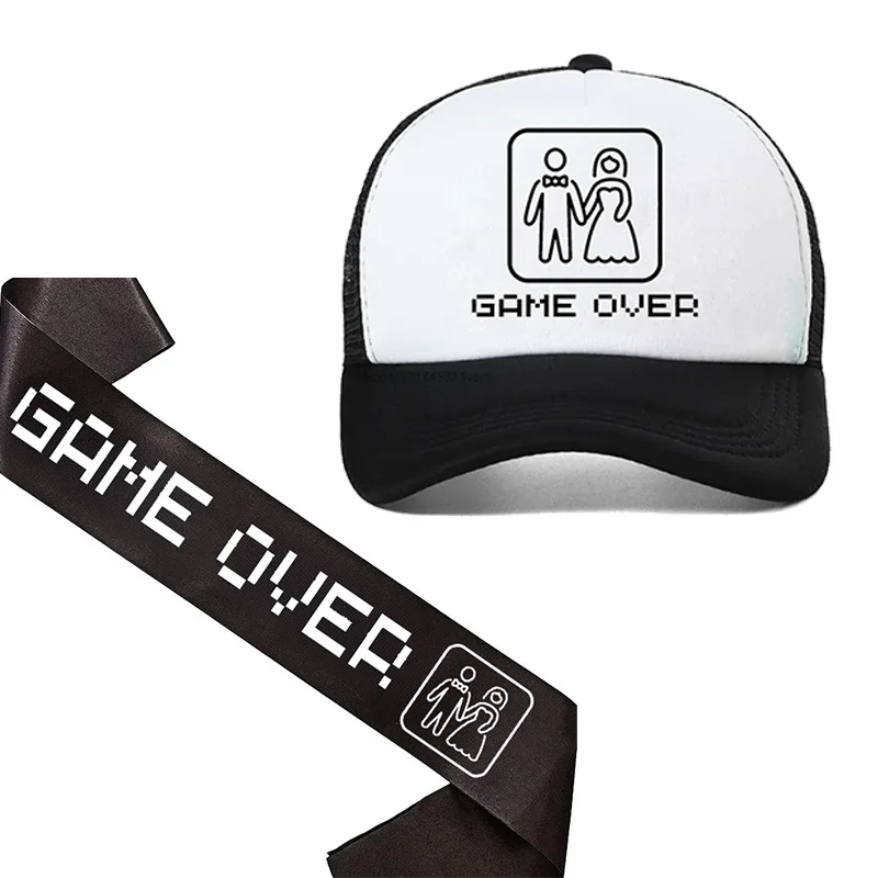 Groom To Be Sash Game Over Hat for Bachelorette Hen Night Stag Do Party Supplies Wedding Engagement Bridal Shower Decoration