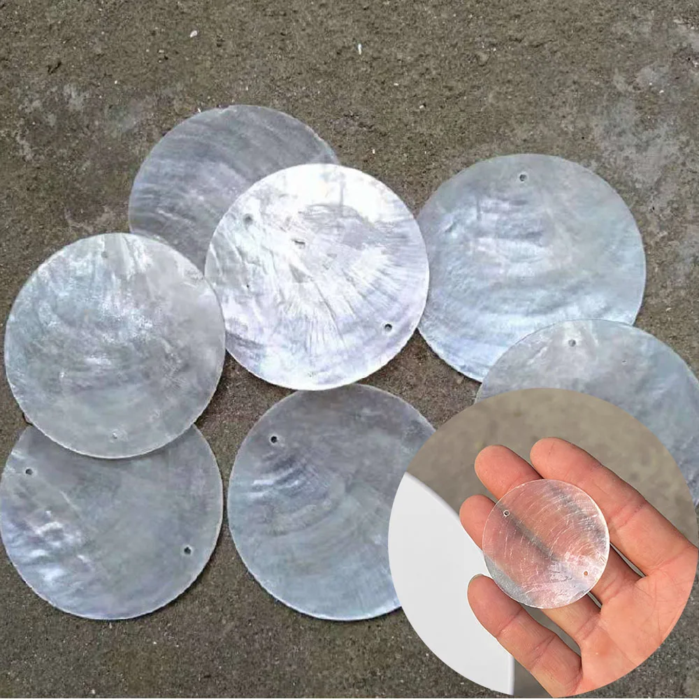 10Pcs 50mm Natural Mother of Pearl Shell Bead Round Disc with Hole for DIY Jewelry Necklace Craft Birthday Background Decoration