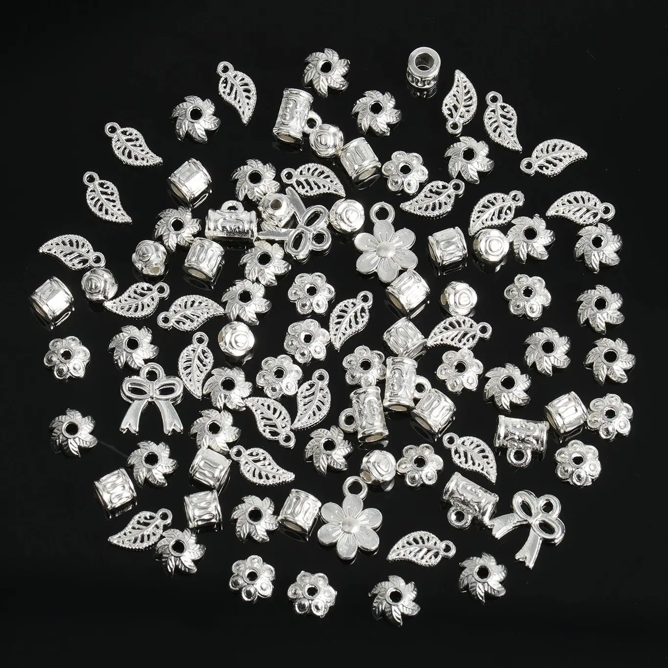 20/50/100g Silver Color Beads Caps End Caps Flower And Leaf Beads For  Jewelry Making Needlework Spacer Bead DIY Accessories