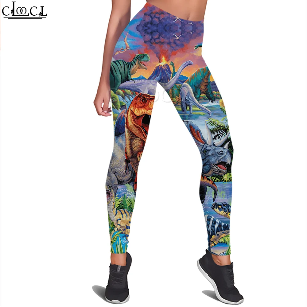 CLOOCL-mallas con estampado de dinosaurio para mujer, pantalones con estampado 3D para entrenamiento femenino, Push Up, trotar, mallas ajustadas transpirables para gimnasio