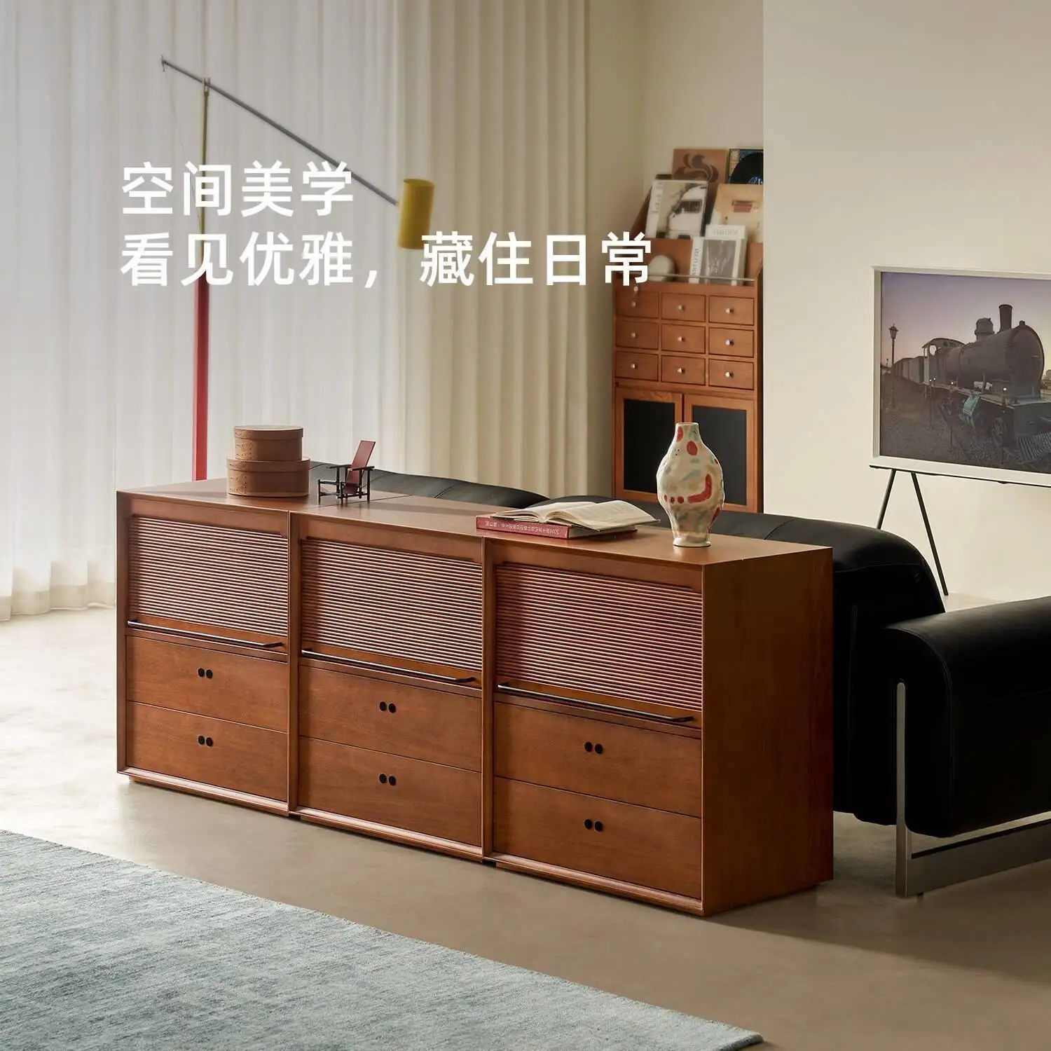 HYS medieval style chest retro small apartment retractable solid wood simple household storage storage drawer cabinet side