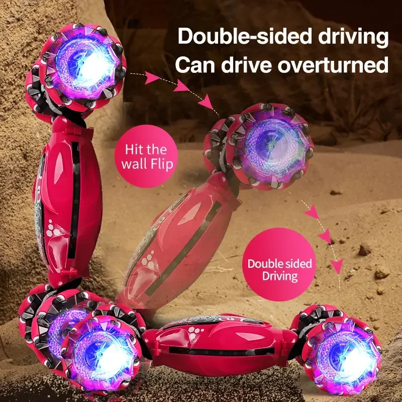 4WD Stunt Drift Car with LED Lights Remote Control Electric Kids Toys Gesture Induction Deformation Twist RC Car for Children