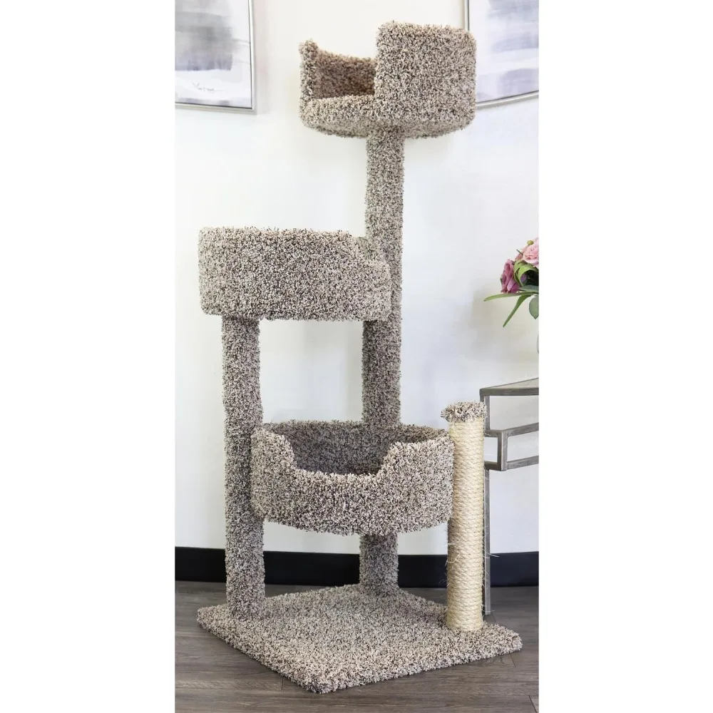 

Multi-Level Cat Cat Climbing Tower Cat Tree, Solid Wood and Carpet Construction, Modern Tree with Scratch Post and Sturd