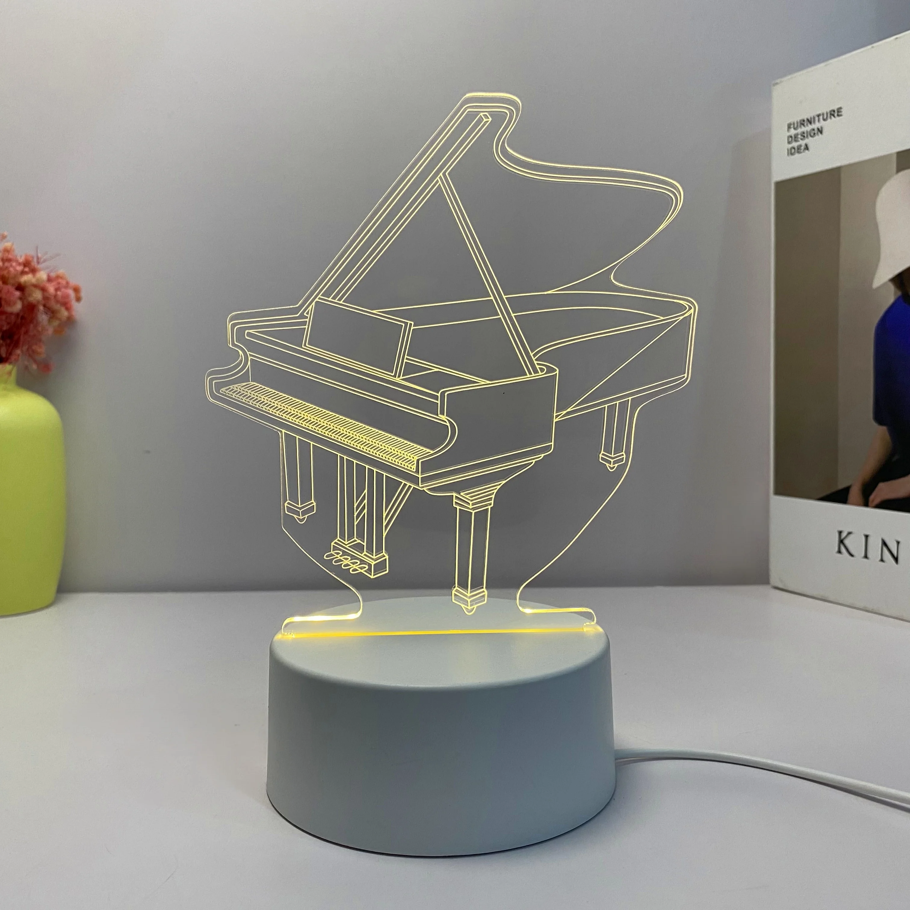 1pc piano pattern 3D nightlight, bedroom study atmosphere decoration USB light, Thanksgiving, holiday gifts for friends.