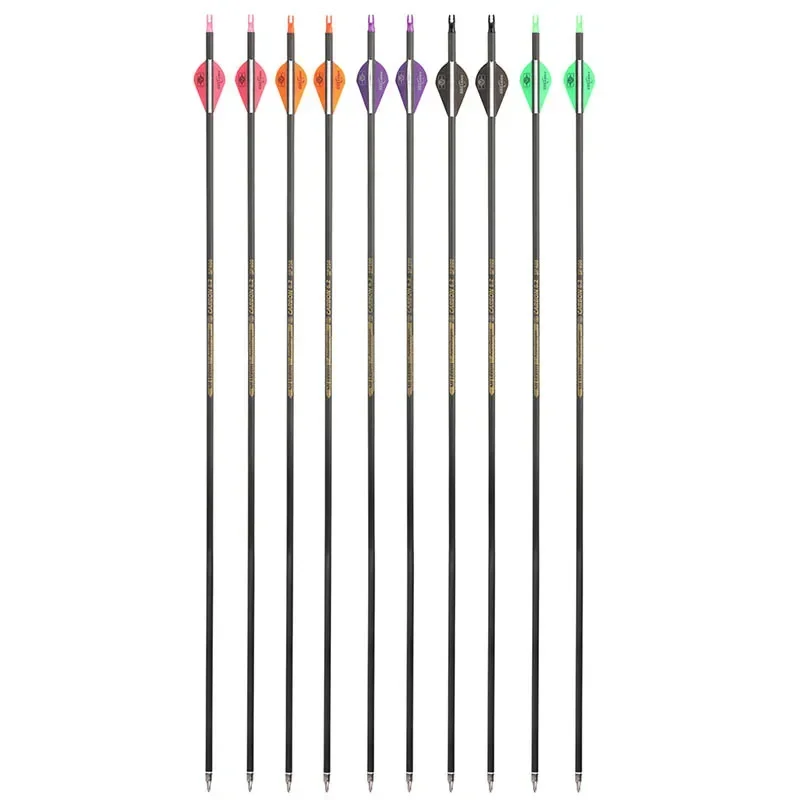 12pcs 32 Inches Pure Carbon Arrow Spine 300 350 400 500 600 ID6.2mm Recuvre Compound Bow Hunting Archery 30