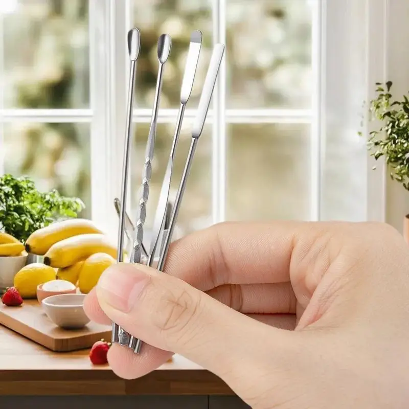 4 個ネイルアート撹拌棒ツールステンレス鋼粉末液体ジェルポリッシュスプーンスパチュラファンデーション混合ツール