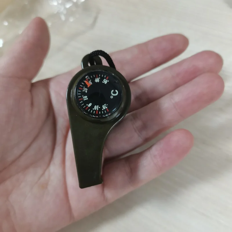 3-in-1 多機能アウトドアホイッスルスポーツ審判ホイッスル救命ホイッスルコンパスと温度計付き大音量ホイッスル