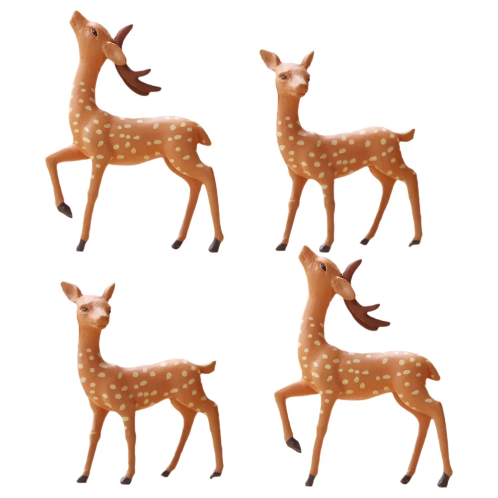 

4 Pcs Toys Forest Animal Statues Miniature Cake Decoration Small Ornaments Figurines Statuette Tiny