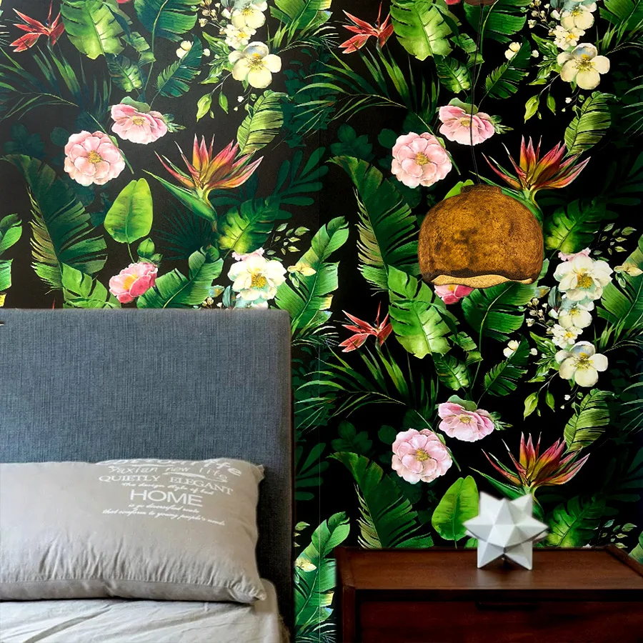 

Tropical Rainforest Green Plants Flowers Self-adhesive Wallpaper for Home Decoration Building Materials TV Background Wallpaper