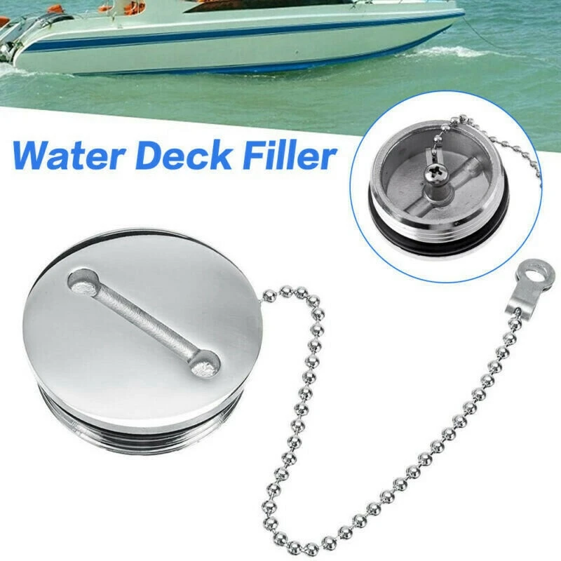 Boat Deck Fill Filler Replacement Cap with Chain Stainless Steel Fuel Water Gas