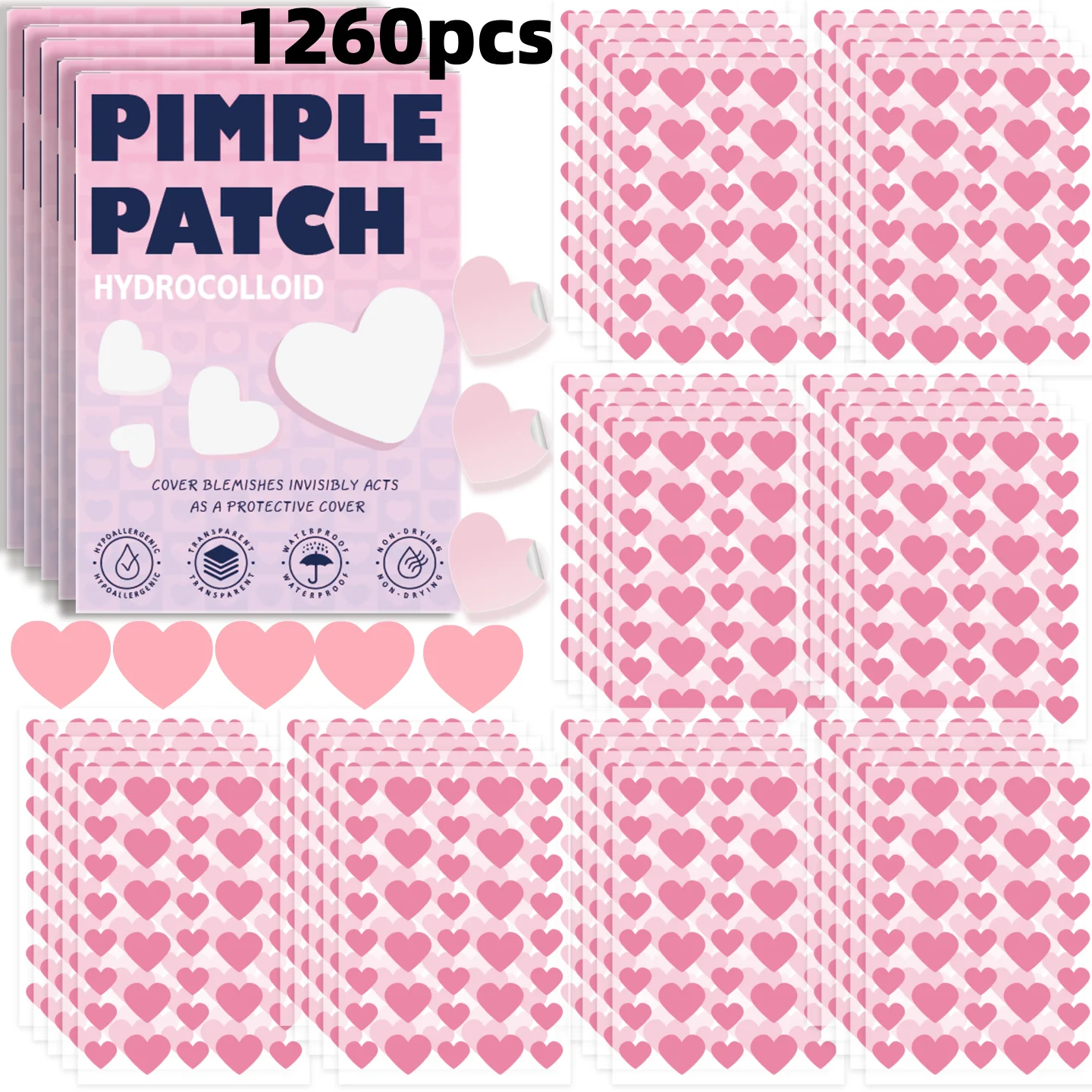 1260 pcs Pink love acne sticker, super thin and waterproof, mild and non-irritating acne sticker, covering acne flaws